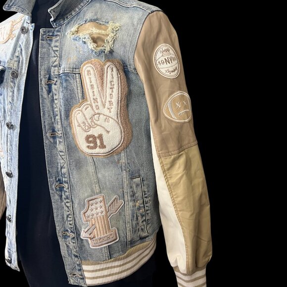 smoke rise men's jean jacket with Patches XL - Picture 5 of 16